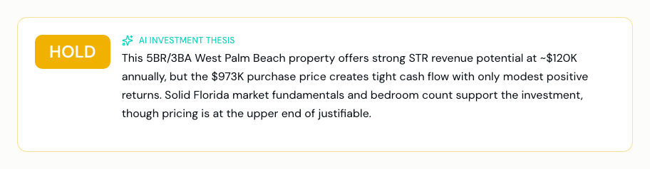 HOLD verdict card for 1010 Hansen St with AI investment thesis